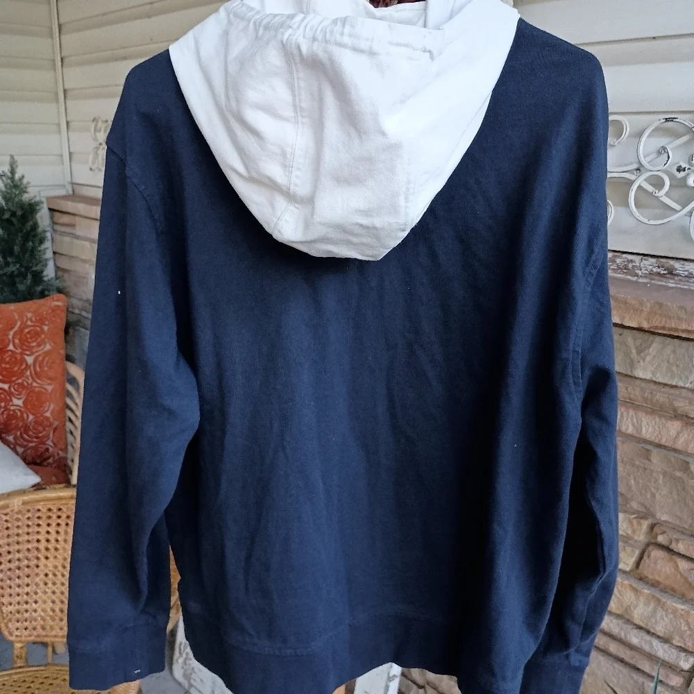 Banana Republic 100% Cotton Navy Blue and White Hoodie with Logo_Large
